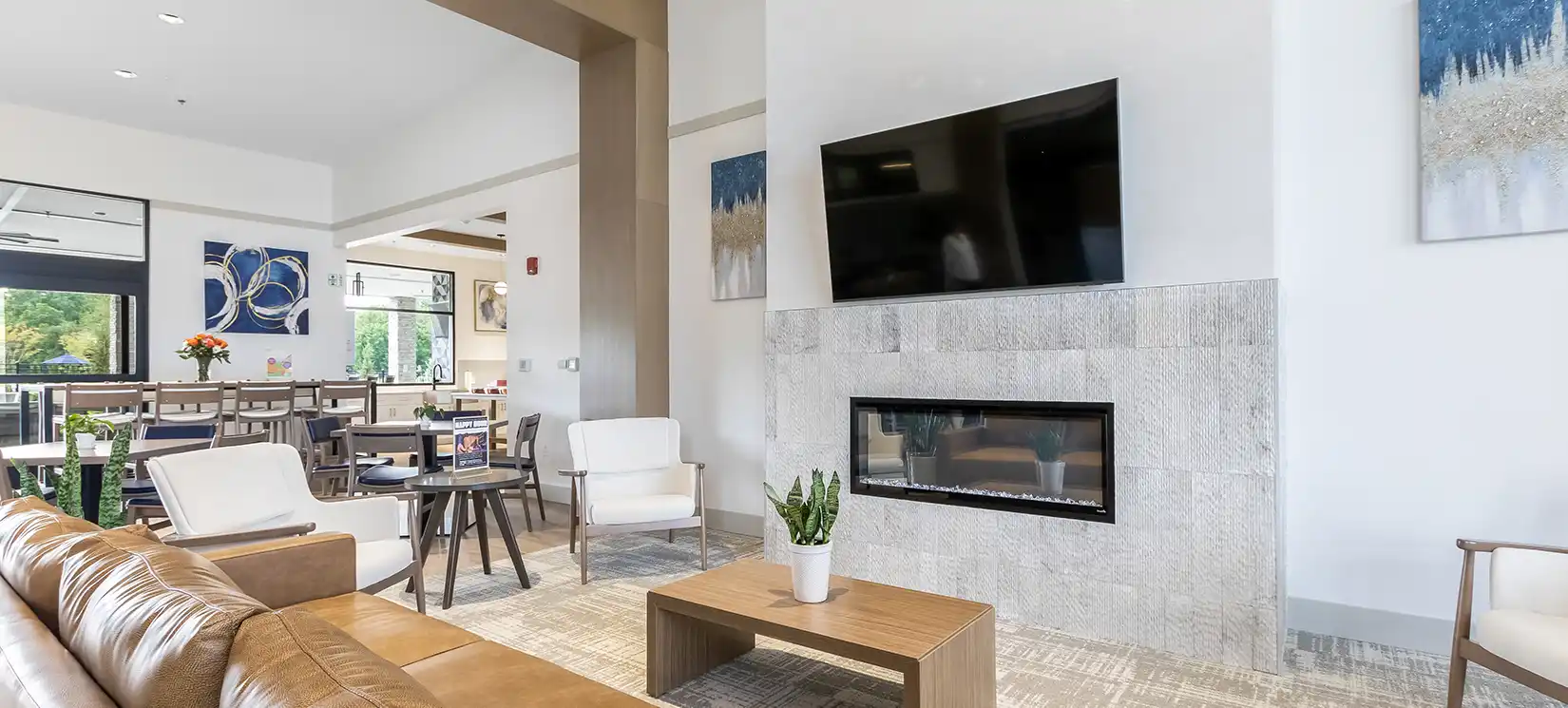 Freedom Amenity South Village Active Adult Amenity Center Clubhouse Fireplace in at Nexus in Gallatin Tennessee